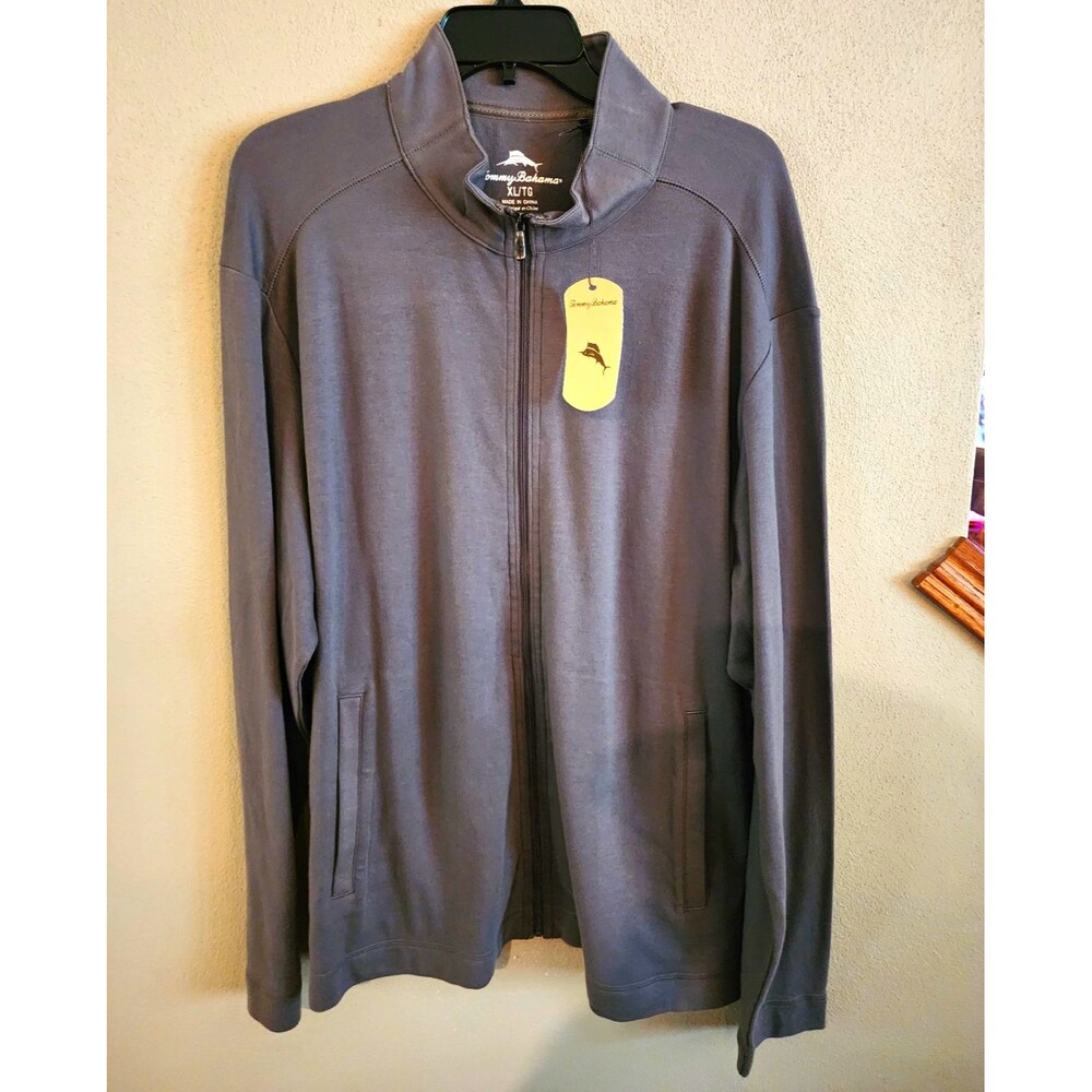 Tommy Bahama Men's XL Gray Track Jacket Full-Zip 100% Cotton Knit Pockets NWT